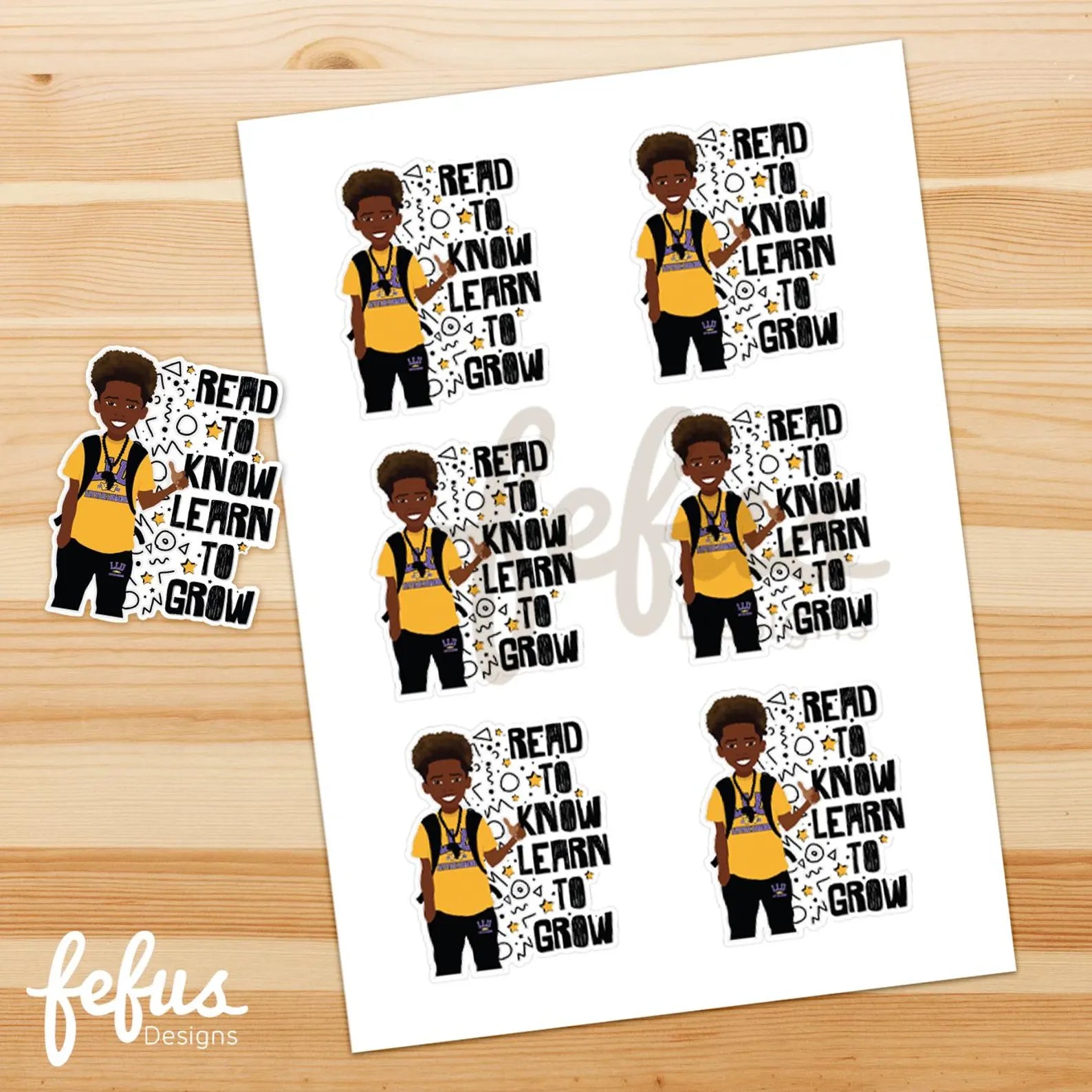 Custom A4 Sticker Sheet | 6 Die-Cut Boys Affirmation Stickers | Fefus Designs