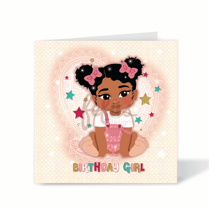 Adorable Blindian (Black & Asian) Baby Girl Birthday Card | Fefus Designs 72