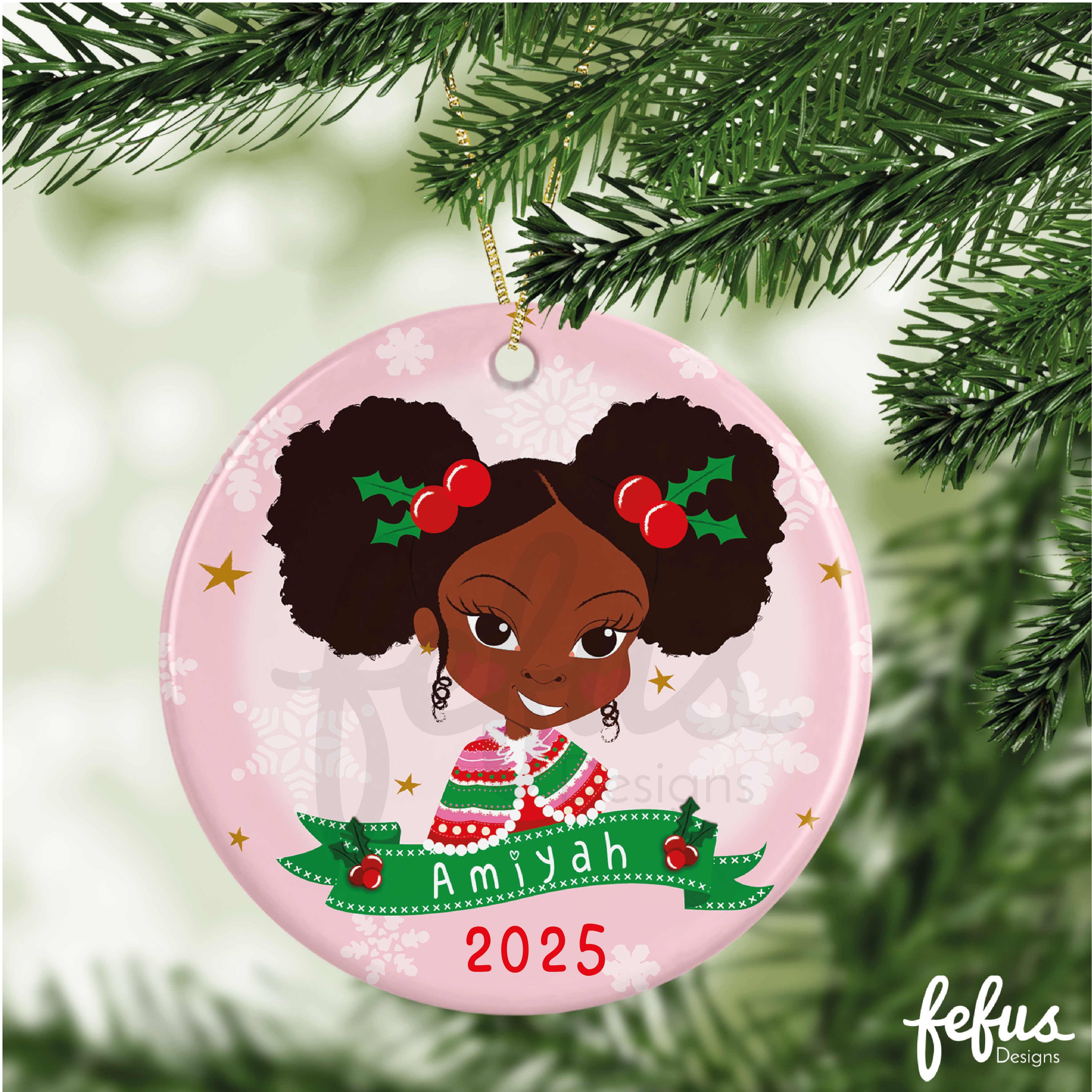 Personalised Black Girl Magic Christmas Bauble Deja | Fefus Designs