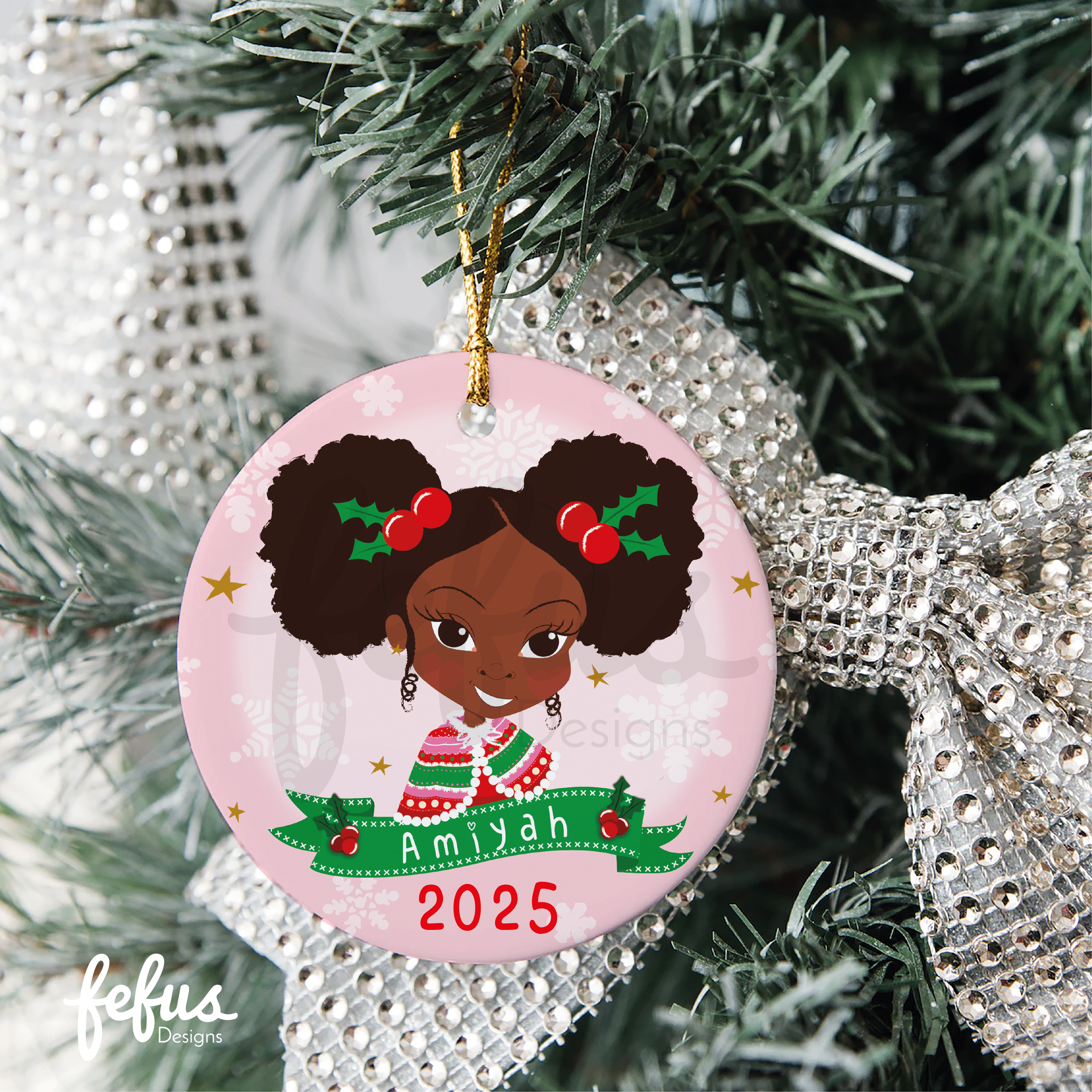 Personalised Black Girl Magic Christmas Bauble Deja | Fefus Designs