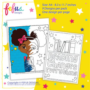 Illustration Preview of Empowering Girls' Colouring Pages – A collection of 9 black-and-white colouring pages featuring diverse young girls with positive affirmations, designed to inspire confidence and creativity.