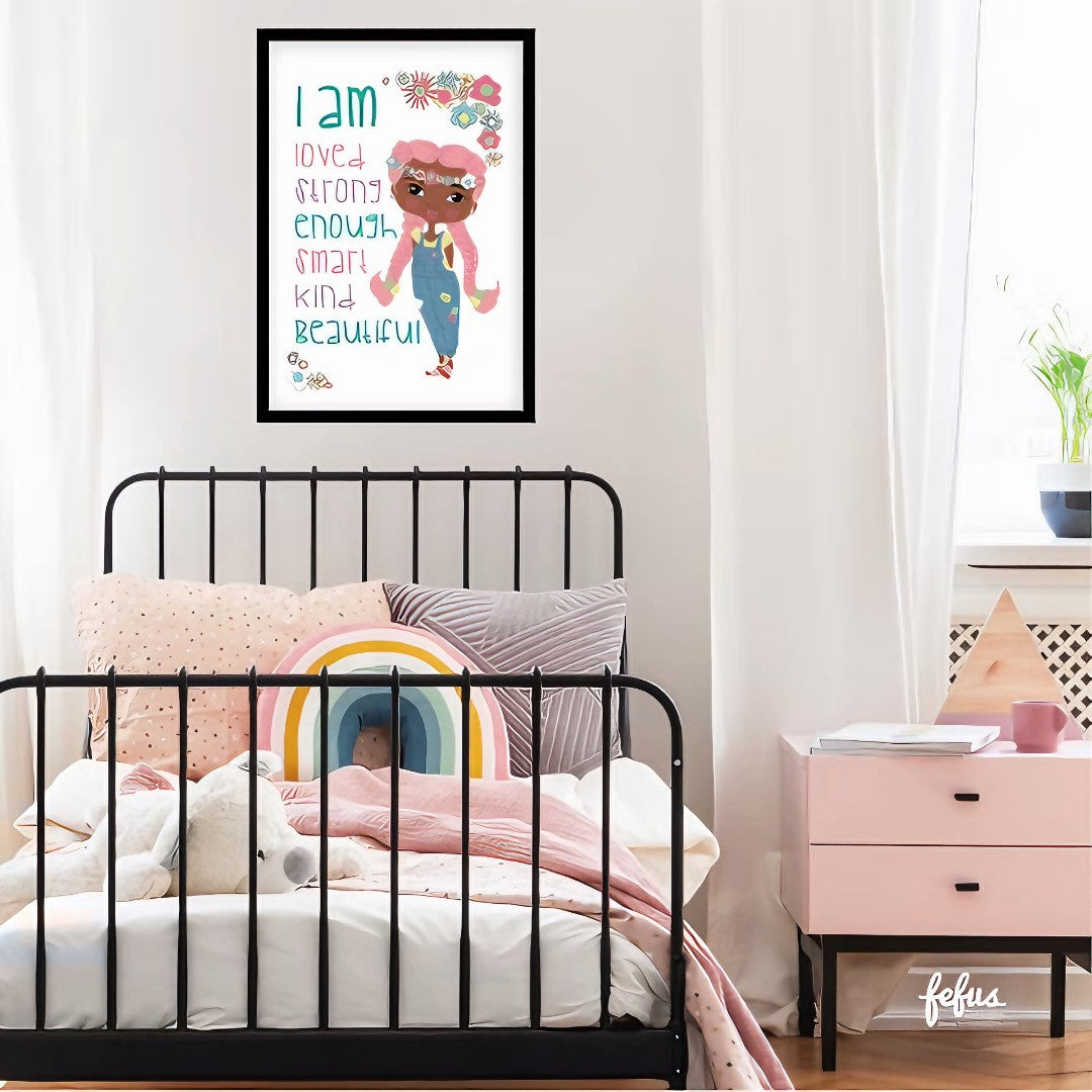 I AM AFFIRMATION PINKY BRAIDS WALL ART | Fefus Designs