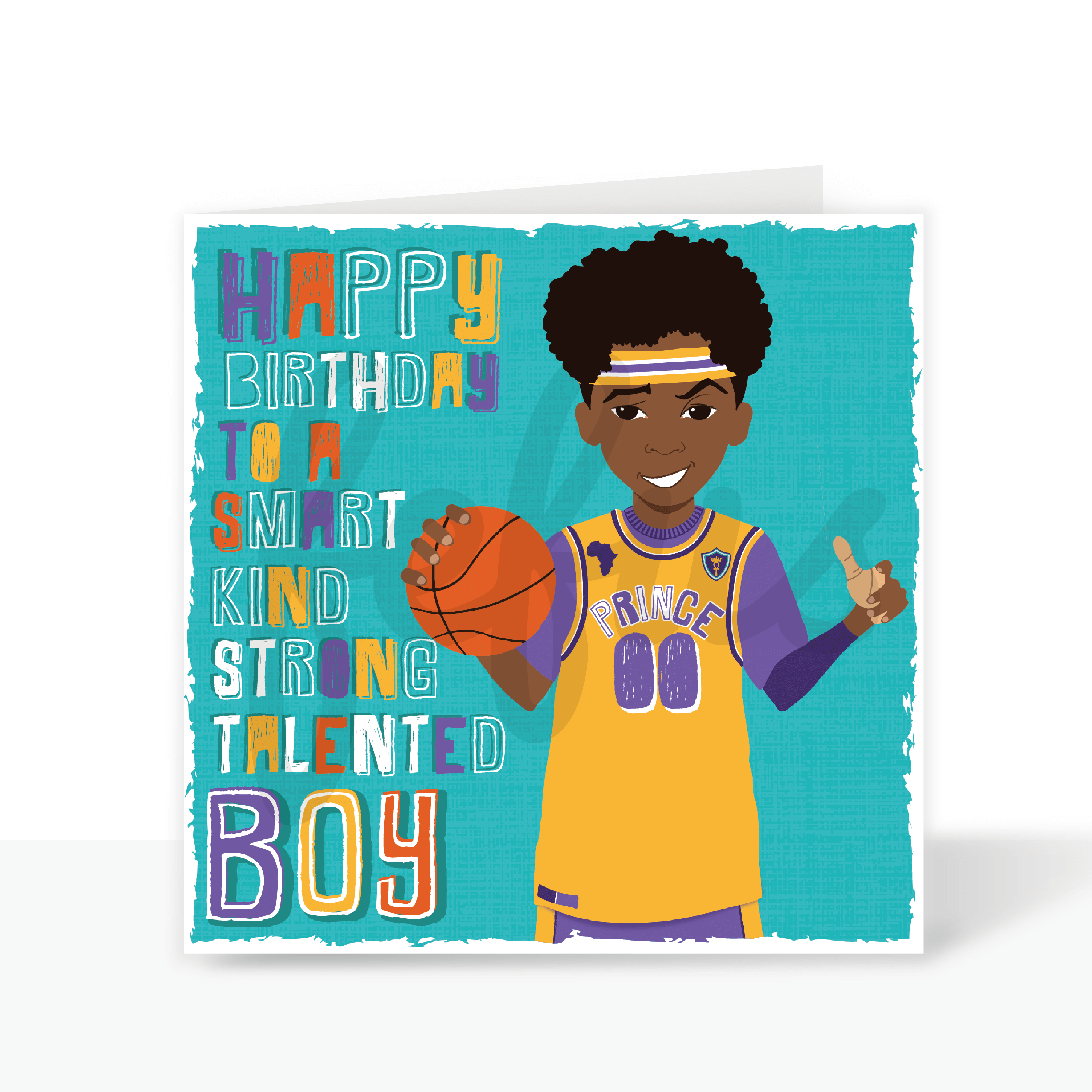 Khaleeq - Boys Basketball - Mixed Race Birthday Card | Fefus designs