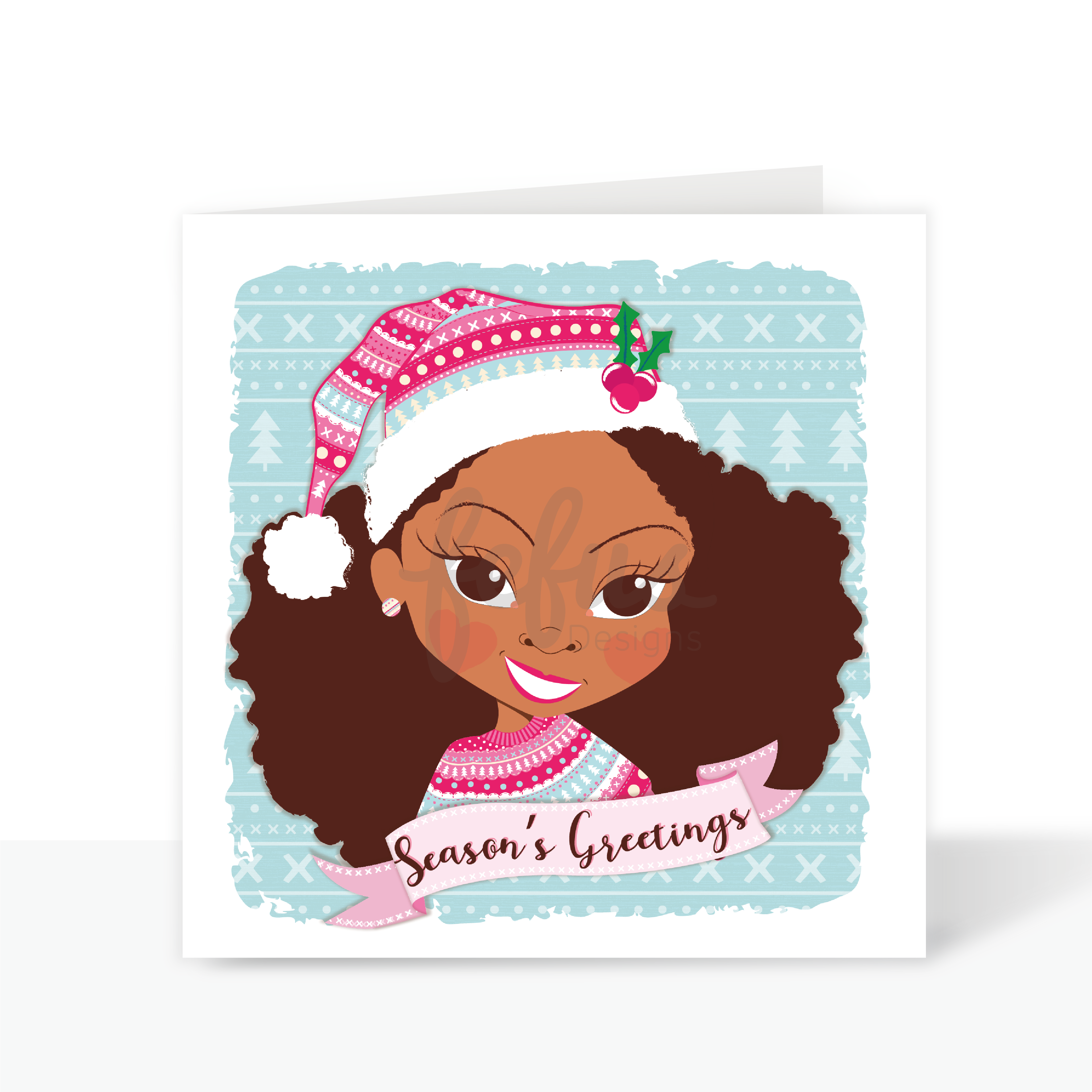 Girls Santa Hat V1 -  Mixed Christmas Card | Fefus designs