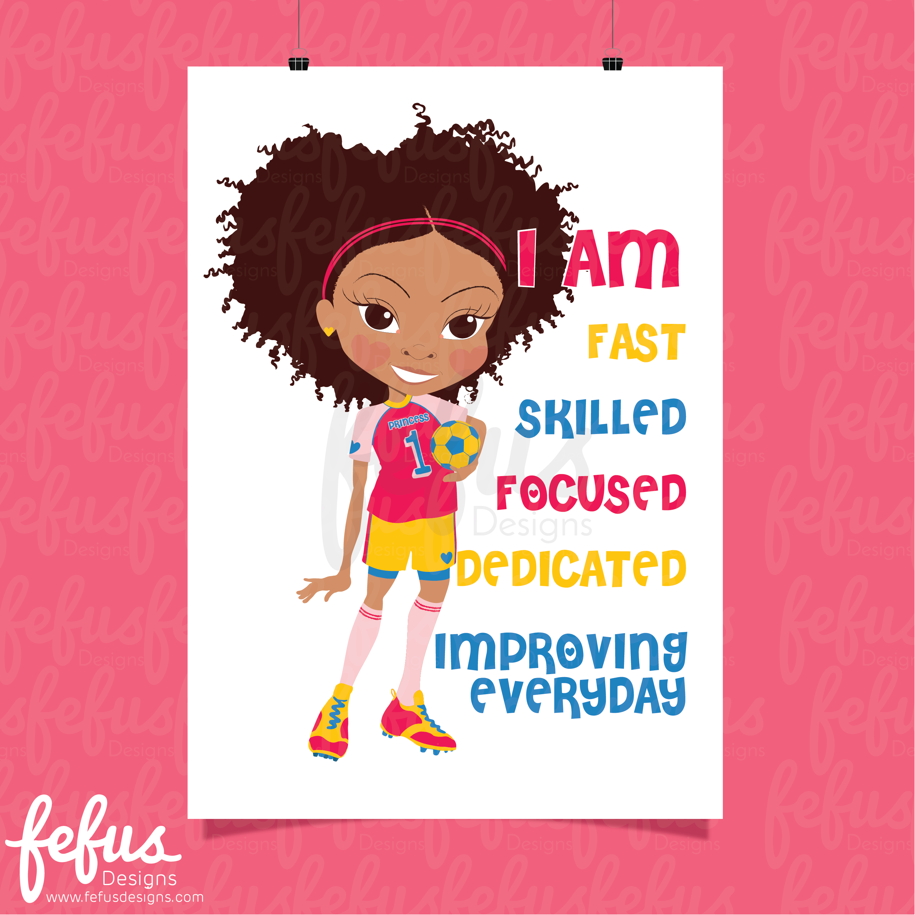 I AM AFFIRMATION GIRLS FOOTBALL WALL ART V2 | Fefus Designs