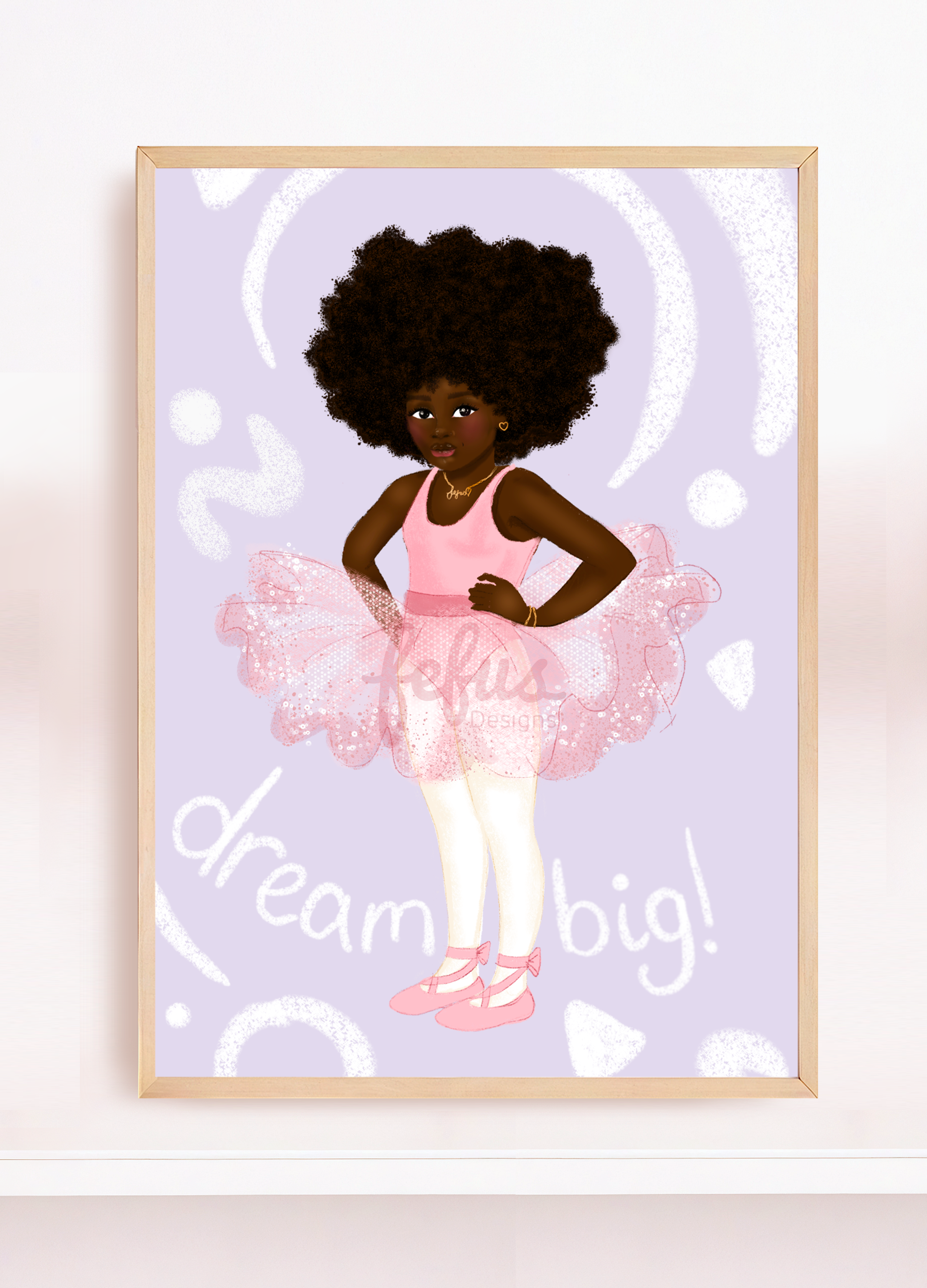 Black Ballerina Wall Art Print | Natural Afro Hair Girls Bedroom Decor & Ballet Dreams Affirmation Art by Fefus Designs