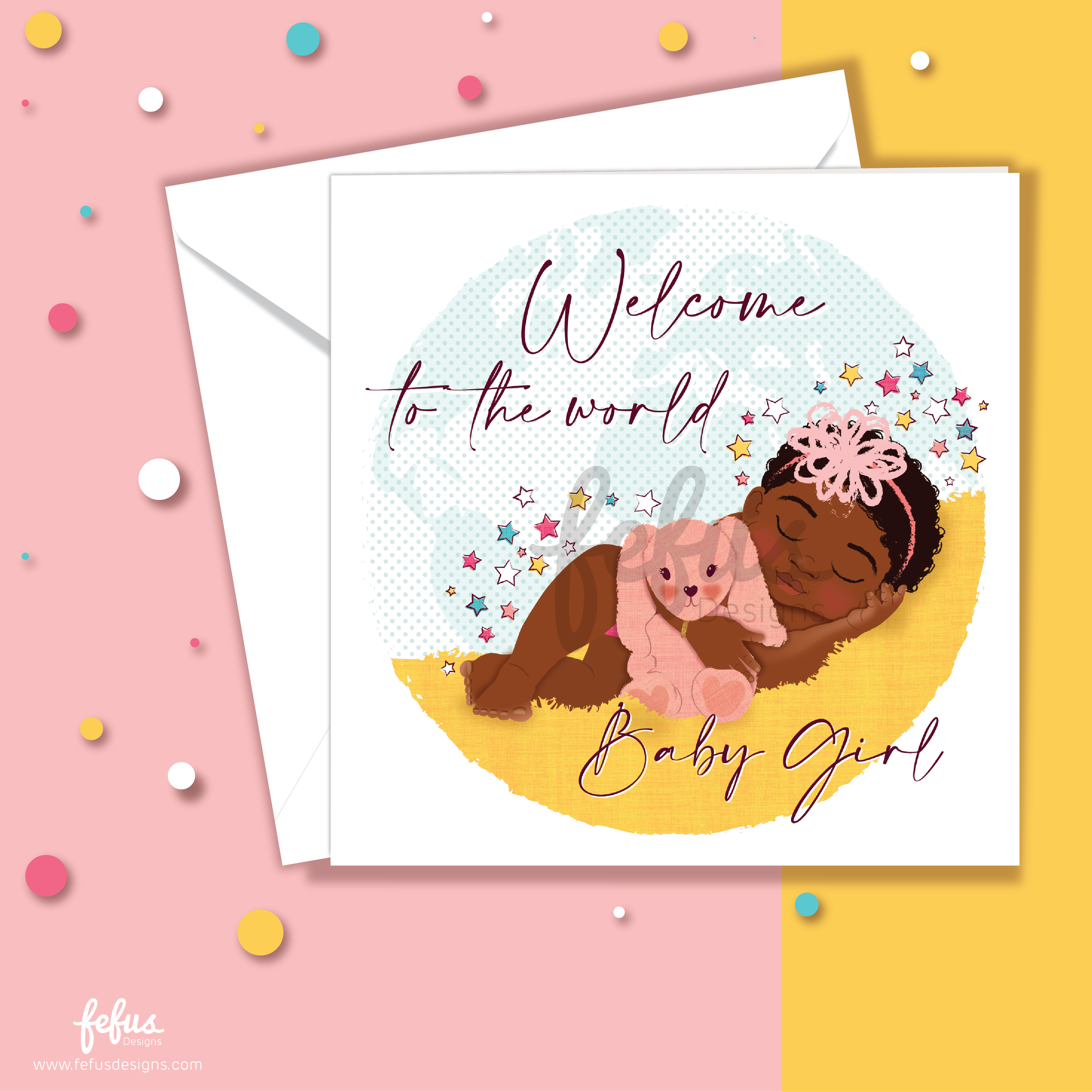 New Baby Girl Card | Black & Brown Baby Congratulations Card – Fefus Designs