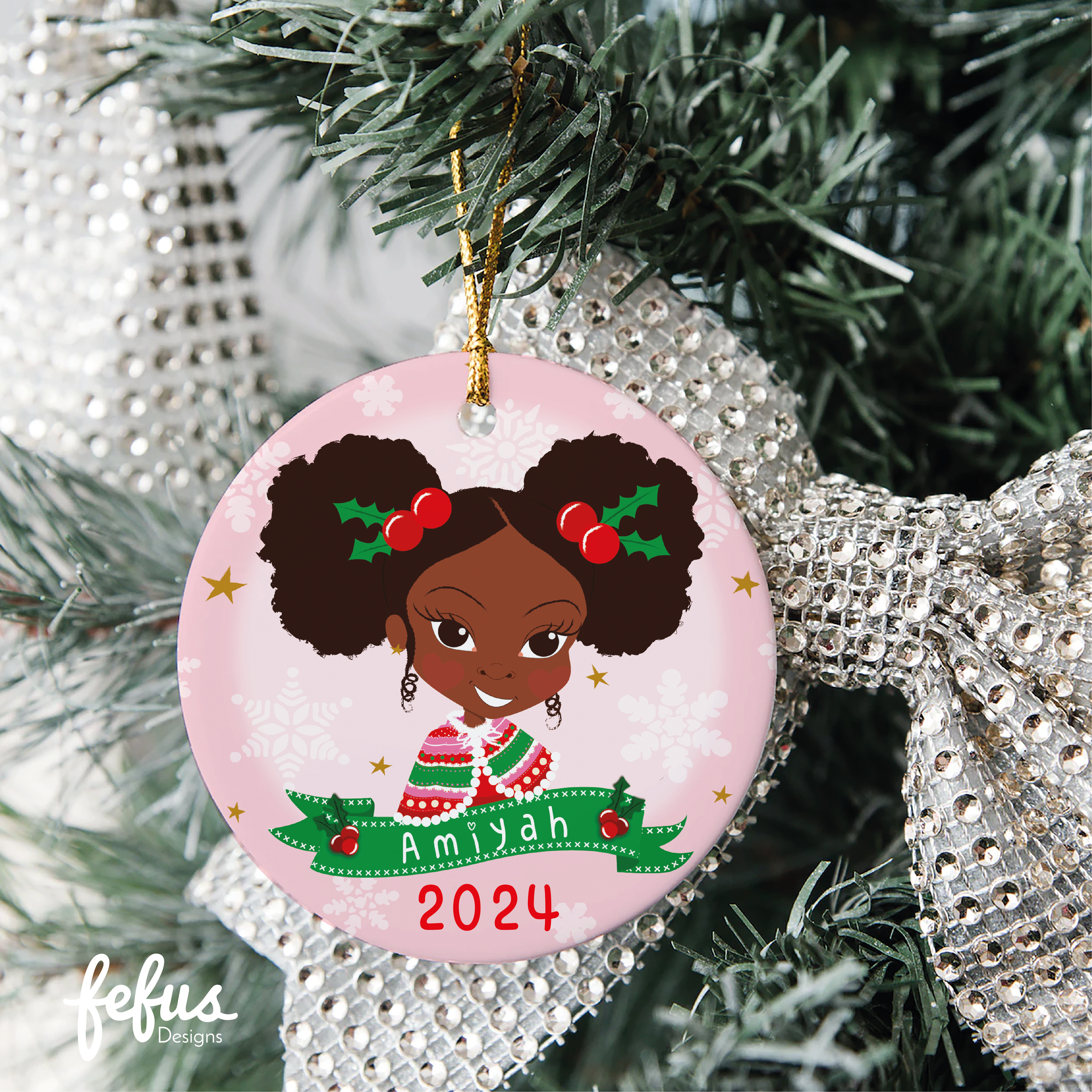 Personalised Black Girl Magic Christmas Bauble Deja | Fefus Designs