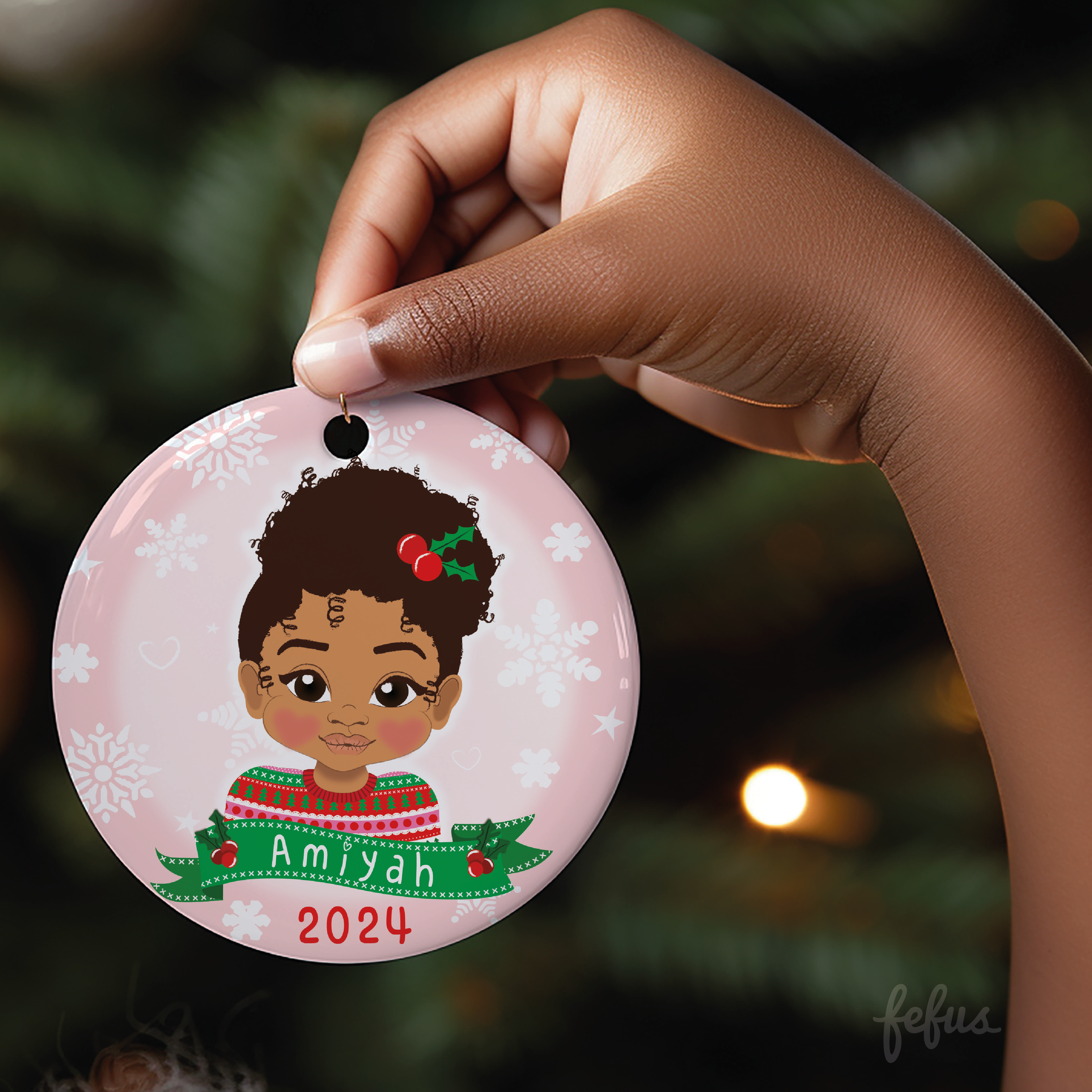 Personalised Brown Girl Christmas Bauble | Fefus Designs