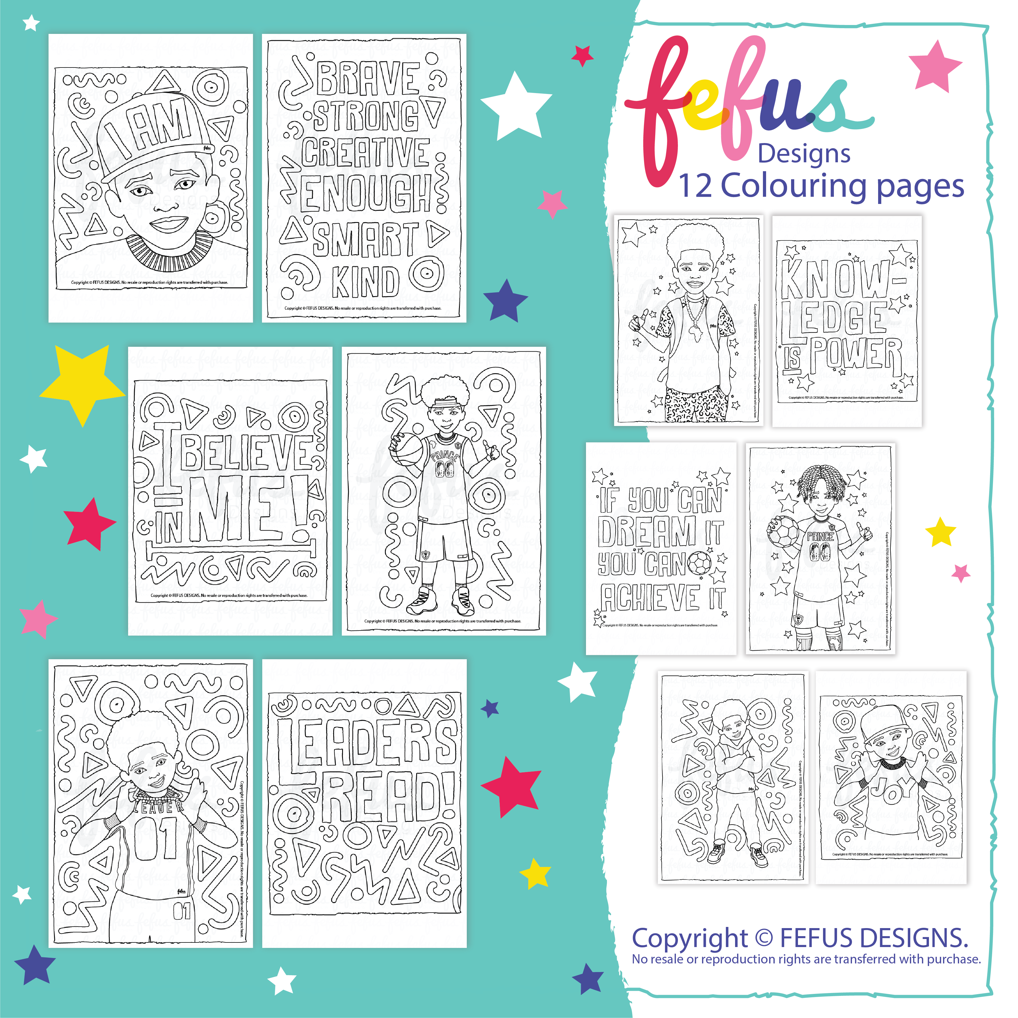 Empowering Older Boys' Colouring Pages – Pack of 12