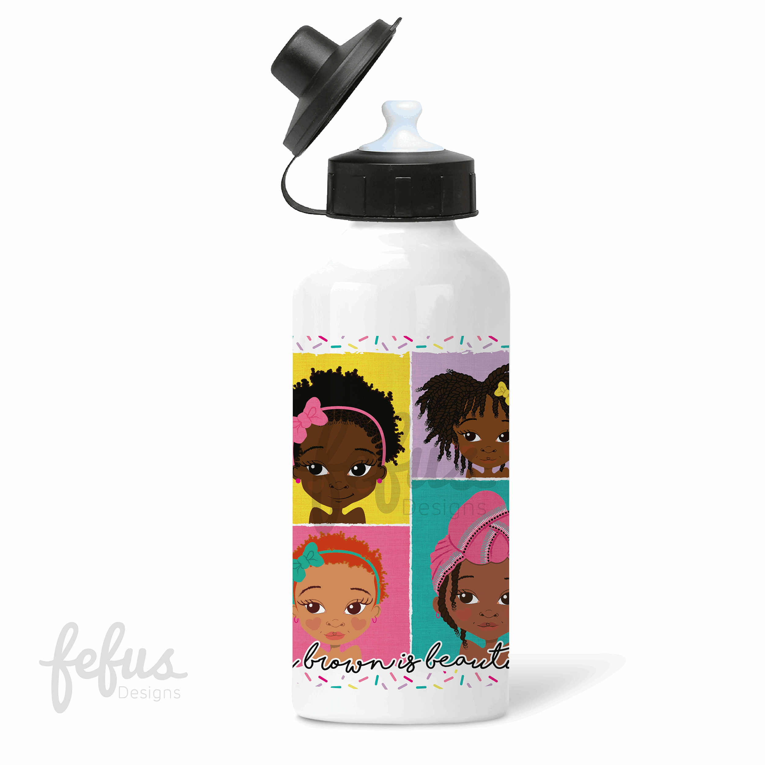 4 Brown Girls Aluminium Water Bottle | Fefus Designs