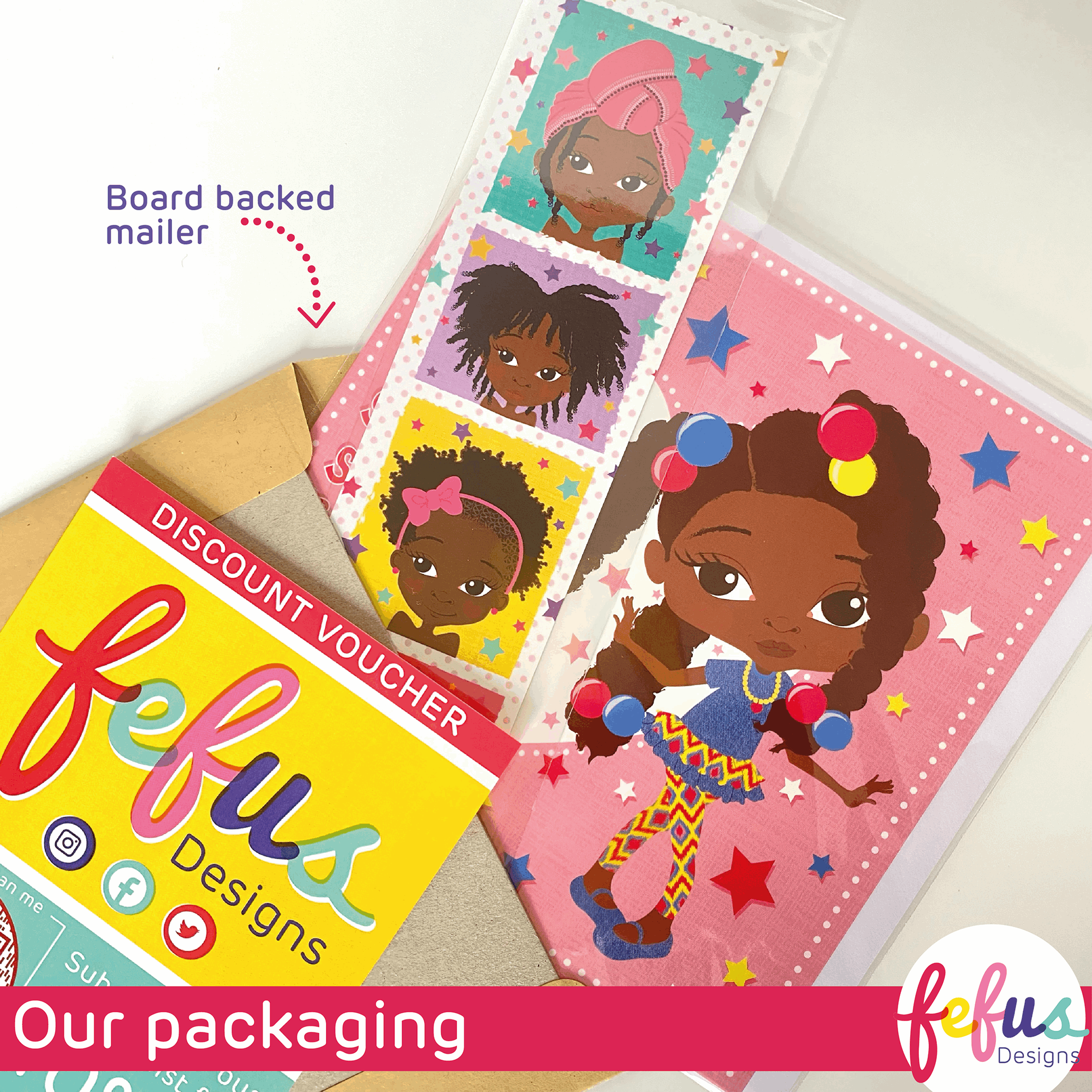 Ayana - Afro Puff Girl - Mixed Race Birthday Card | Fefus designs