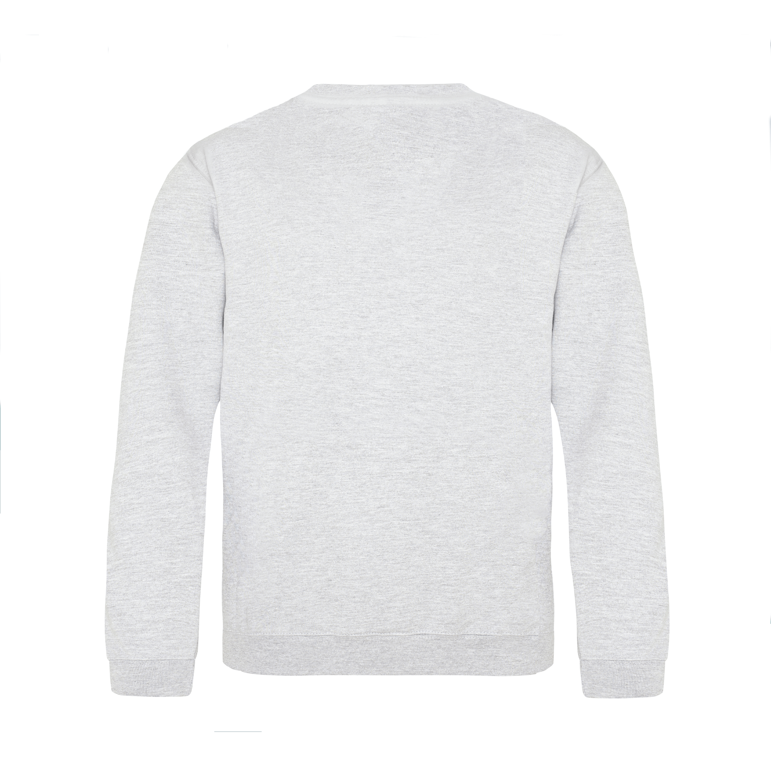 Back view of a grey children’s Christmas sweatshirt by Fefus Designs in a plain colour, featuring soft, cosy cotton fabric with ribbed collar, cuffs, and hem, ideal for holiday layering