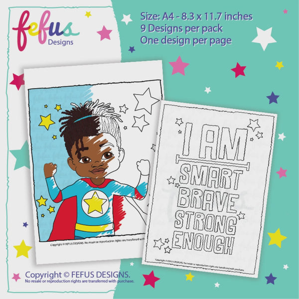 Empowering Boys' Colouring Pages – Pack of 9 | Celebrating Diversity and Confidence