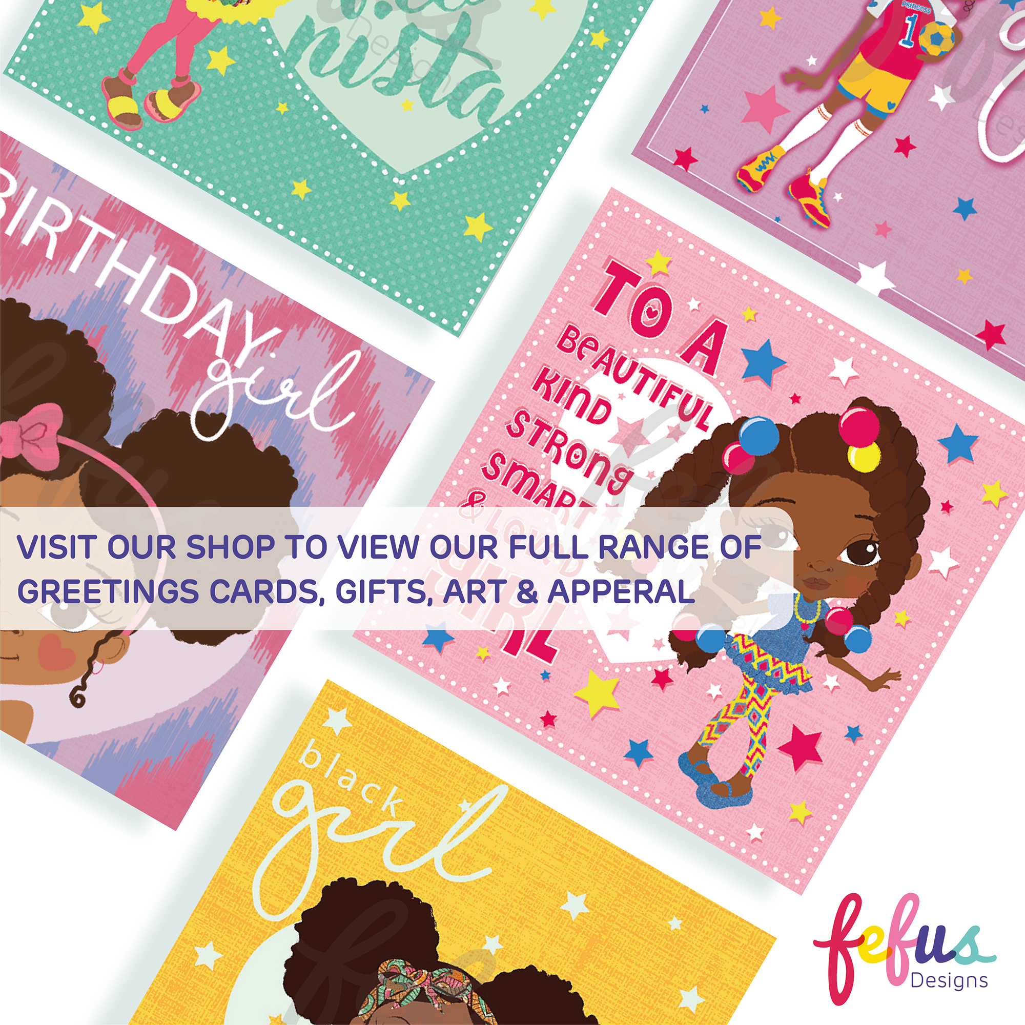 Zuri - Afronista Pigtails - Black Kids Greetings Card | Fefus designs