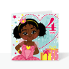 Fourth Birthday Afro Princess Black Girl  - Brown Girl Birthday Card | Fefus Designs