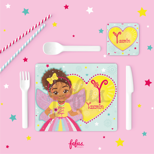 Personalised Bi-Racial Fairy Girl Placement & Coaster Set