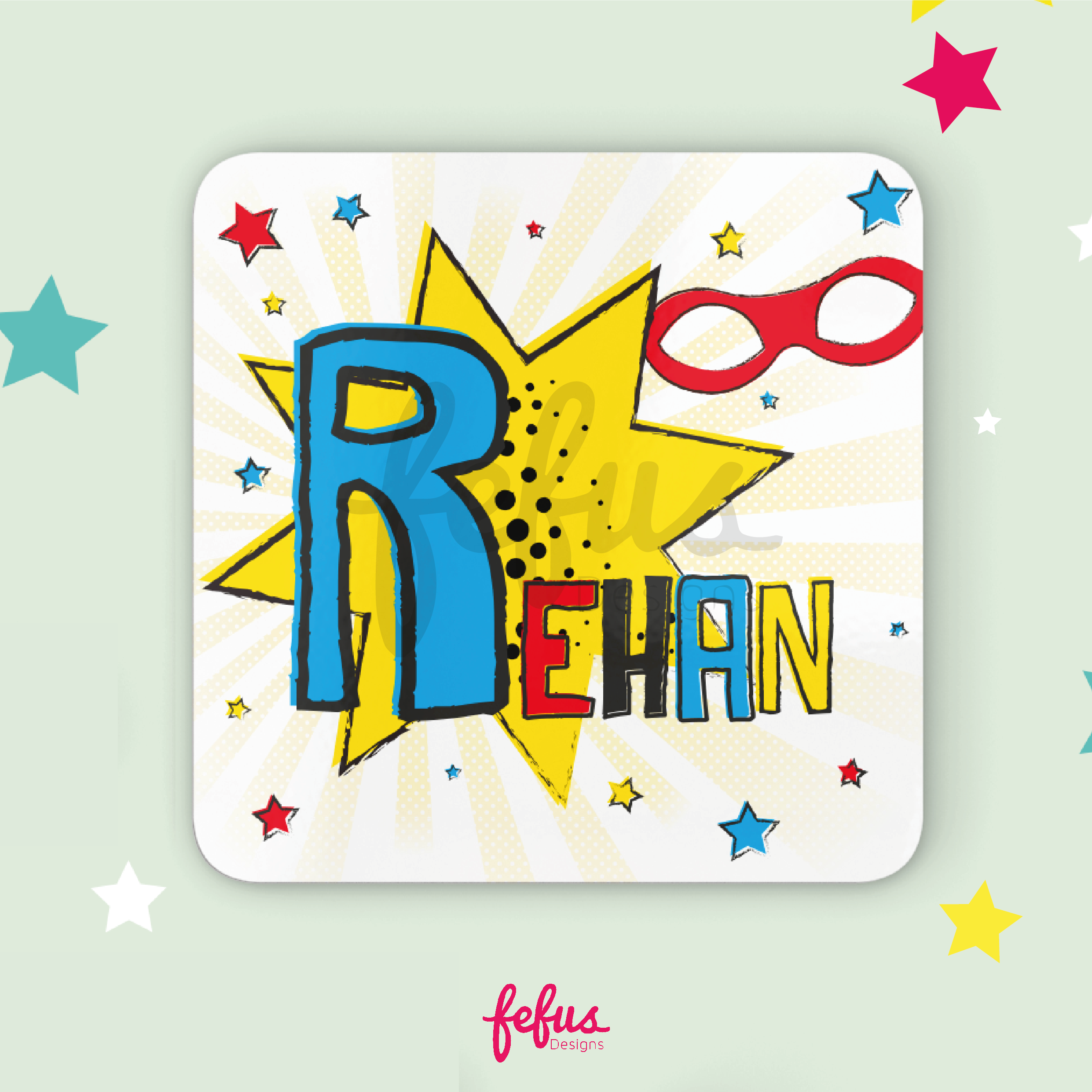 Personalised Black Super Hero Boy Placement & Coaster Set