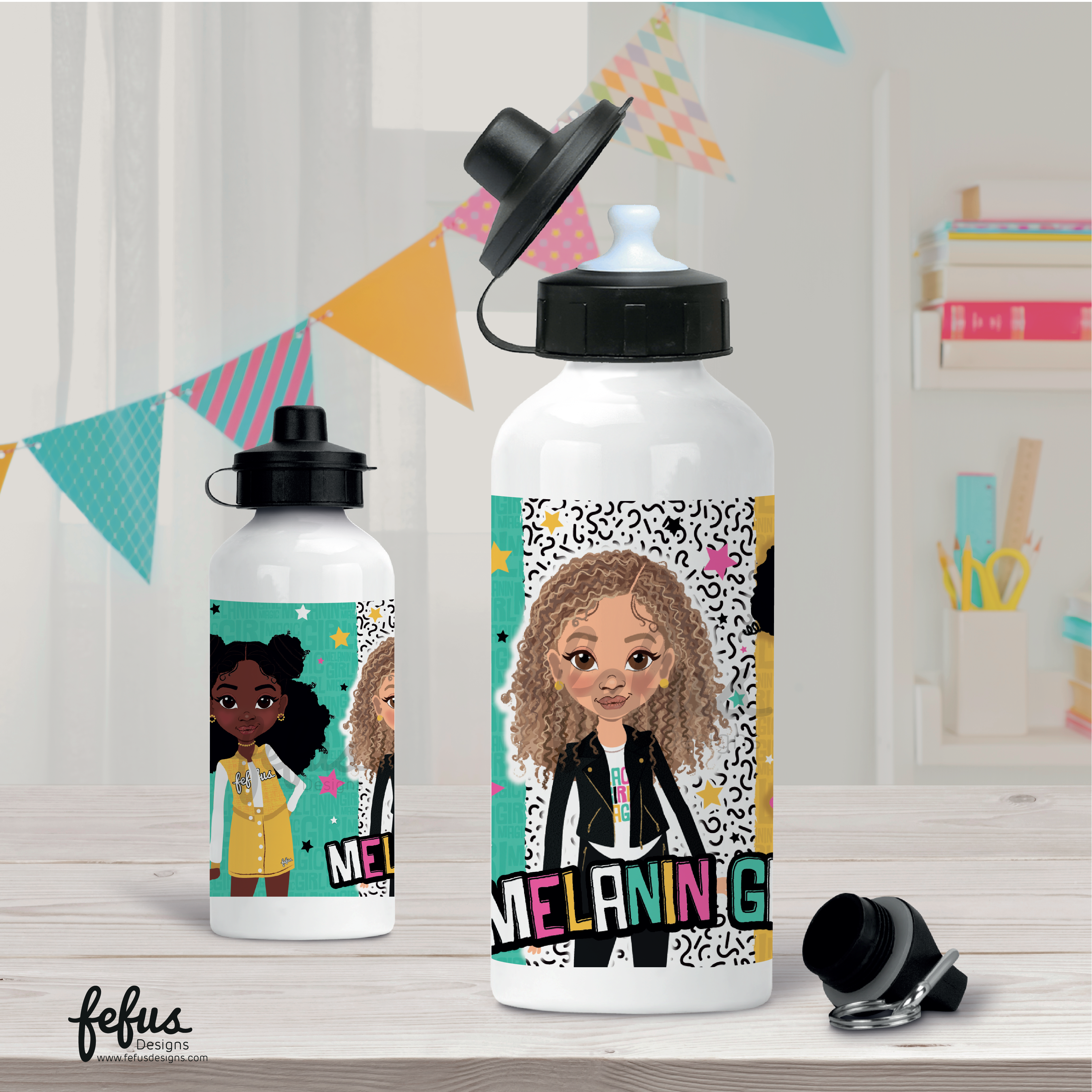 Melanin Girl Magic Aluminium Water Bottle | Fefus Designs