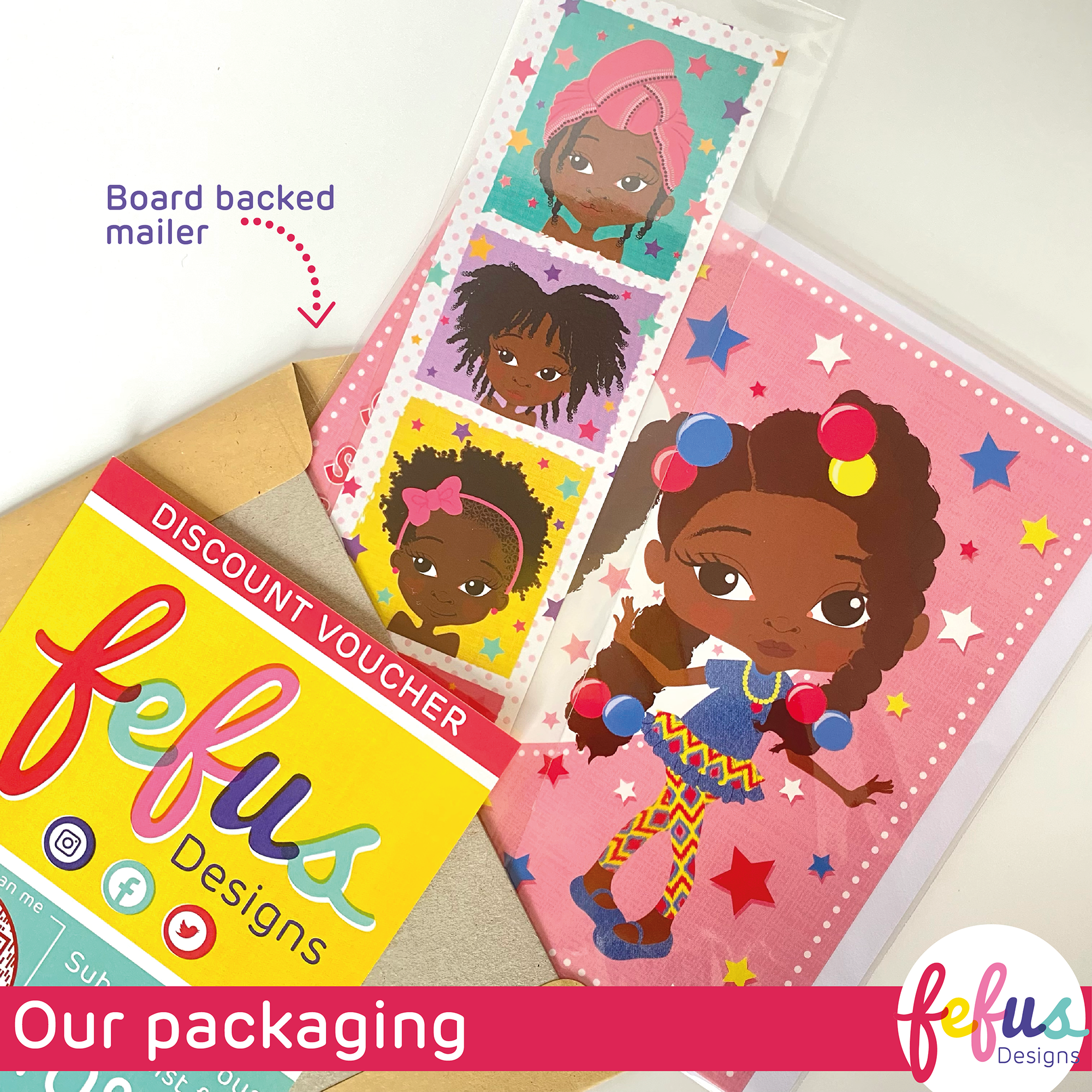 Kadija - Afronista PUFF GIRL - Black Kids Greetings Card | Fefus designs